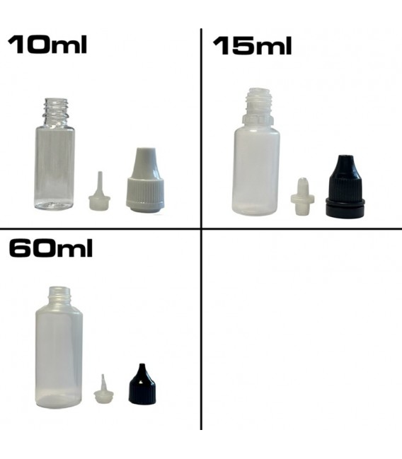 Miniaturowa plastikowa butelka 10 ml, 15 ml lub 60 ml