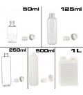 Puszki i butelki plastikowe o pojemności od 50ml do 1 litra