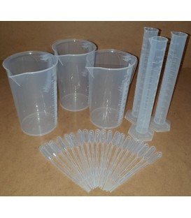 Zestaw 3 zlewek, 3 rurek testowych i 20 pipet